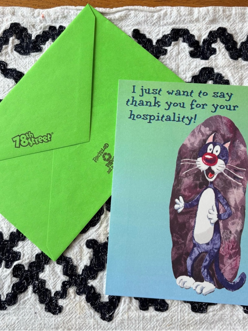 78th Streer American Greetings Thank You Card with Envelope Hospitality Funny